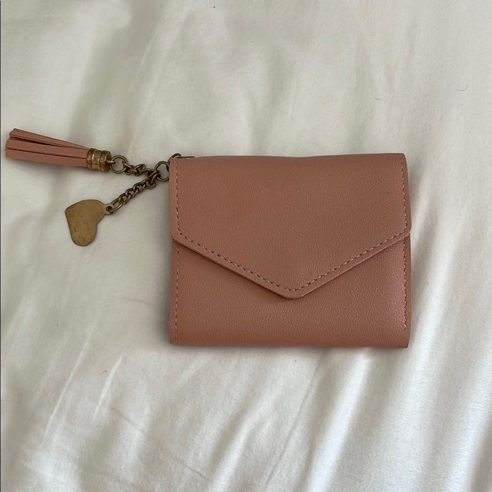 Pink Leather Wallet with Tassel Charm